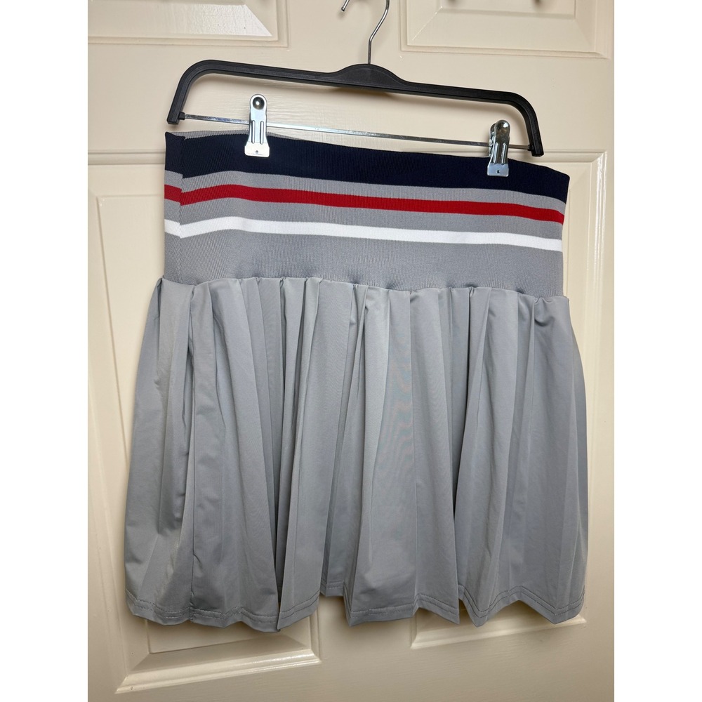 Jolie & Joy Womens Grey Pleated Tennis Skort Striped Waistband